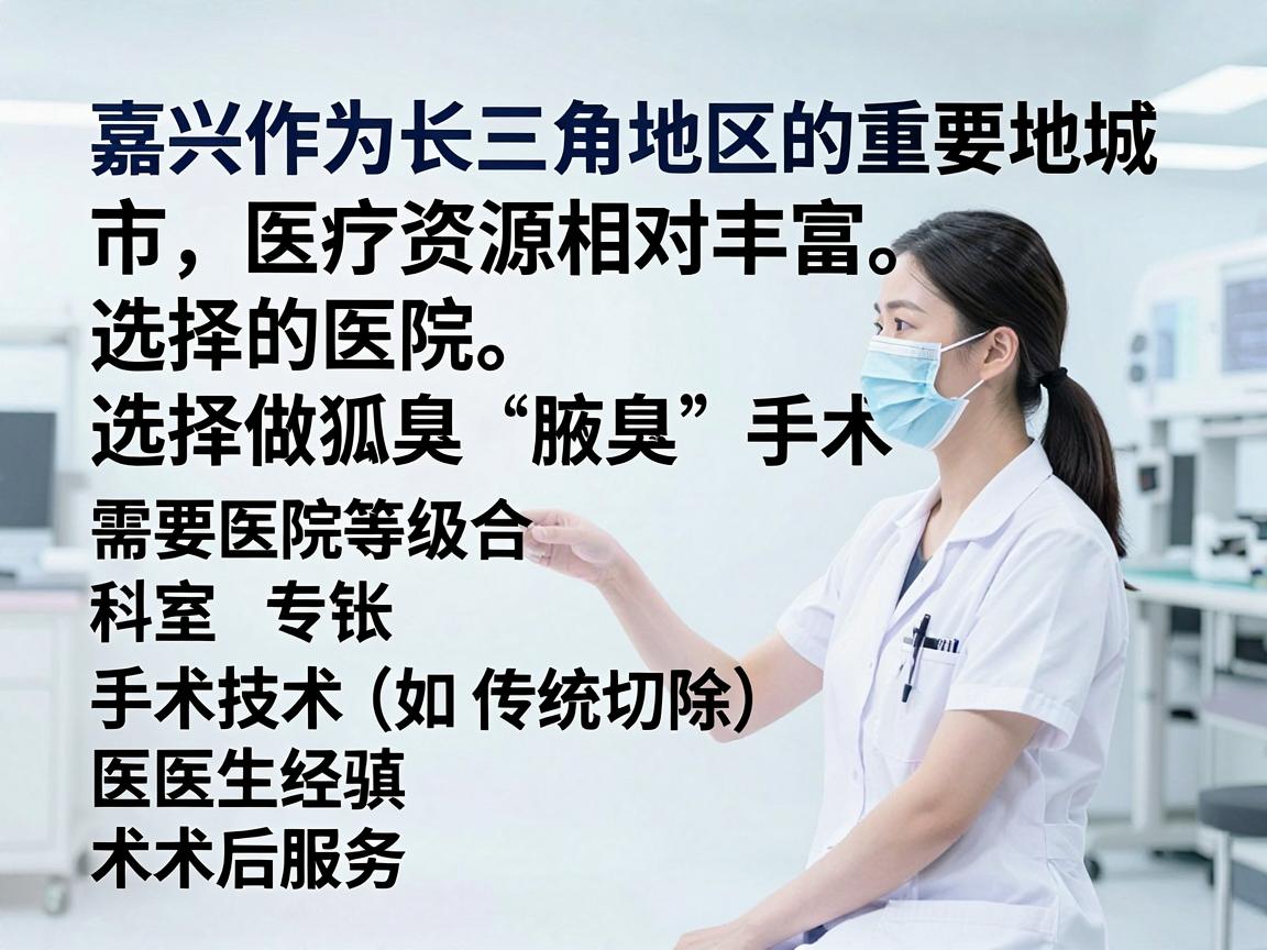 嘉兴作为长三角地区的重要城市，医疗资源相对丰富。选择做狐臭（腋臭）手术的医院，需要综合考虑医院等级、科室专长、手术技术（如微创、传统切除）医生经验以及术后服务