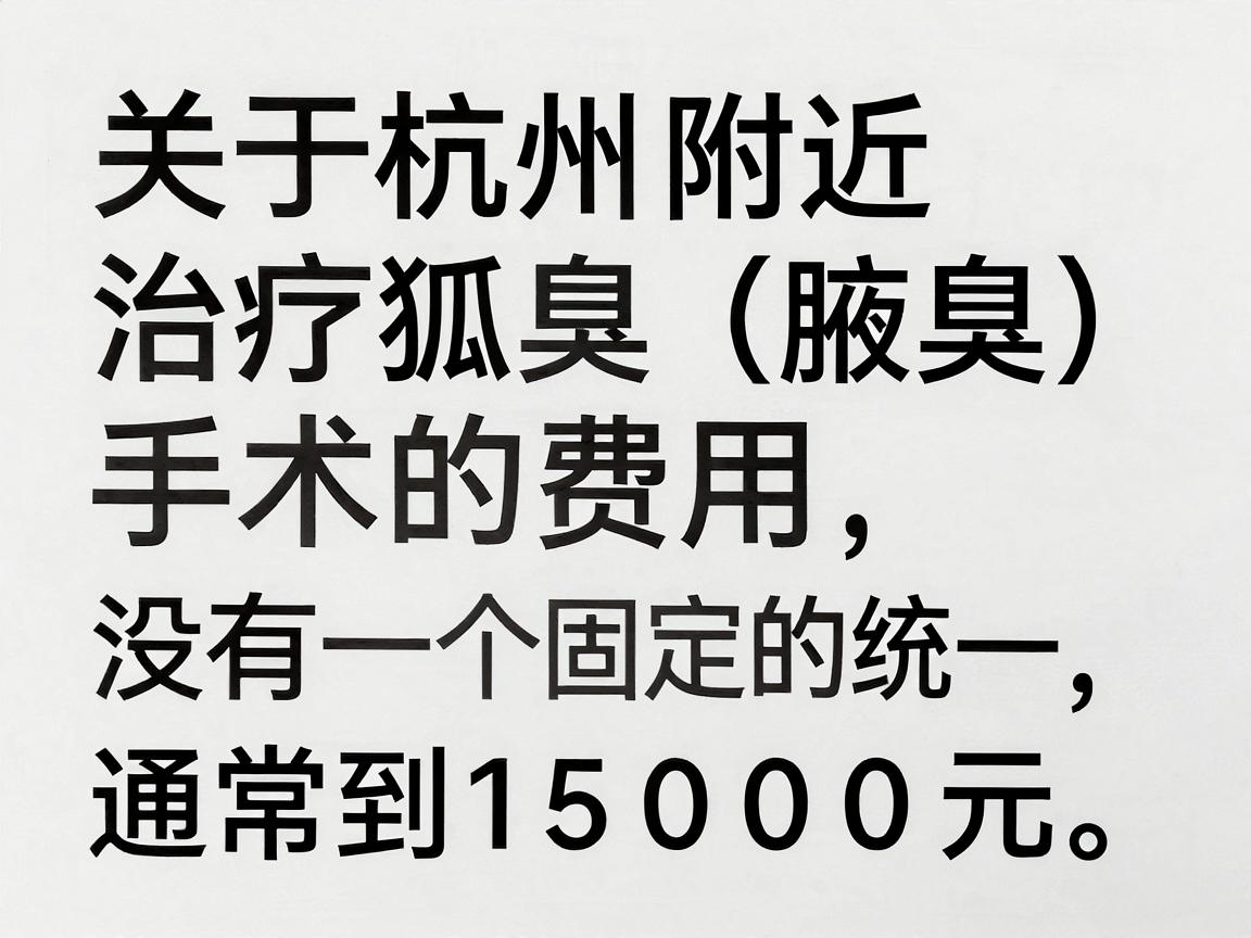 关于杭州附近治疗狐臭(腋臭)手术的费用,没有一个固定的统一价格,通常在 5000元 到 15000元 之间,具体取决于多种因素 关于杭州附近治疗狐臭(腋臭)手术的费用,没有一个固定的统一价格,通常在 5000元 到 15000元 之间,具体取决于多种因素