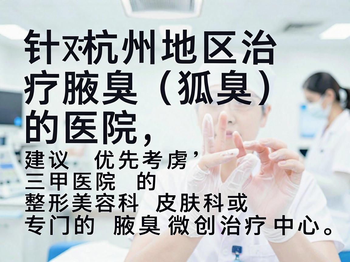 针对杭州地区治疗腋臭(狐臭)的医院,建议优先考虑三甲医院的整形美容科、皮肤科或专门的腋臭微创治疗中心。腋臭手术的核心在于微创和根治,选择正规大医院可以最大程度降低复发率和疤痕风险 针对杭州地区治疗腋臭(狐臭)的医院,建议优先考虑三甲医院的整形美容科、皮肤科或专门的腋臭微创治疗中心。腋臭手术的核心在于微创和根治,选择正规大医院可以最大程度降低复发率和疤痕风险