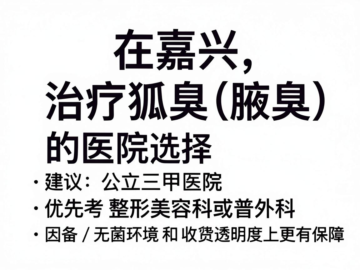 在嘉兴,治疗狐臭(腋臭)的医院选择,建议优先考虑公立三甲医院的整形美容科或普外科,因为公立医院在设备、无菌环境和收费透明度上更有保障 在嘉兴,治疗狐臭(腋臭)的医院选择,建议优先考虑公立三甲医院的整形美容科或普外科,因为公立医院在设备、无菌环境和收费透明度上更有保障
