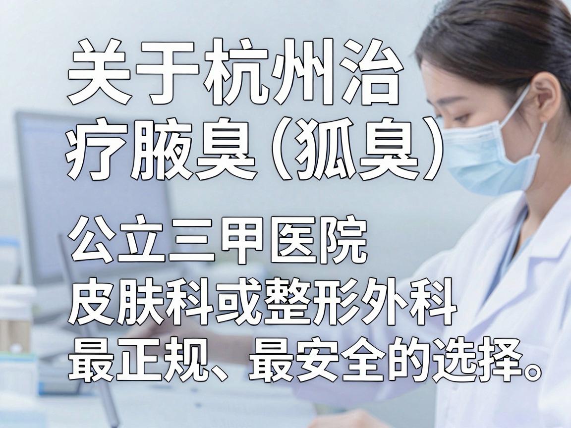 关于杭州治疗腋臭(狐臭)的医院选择,公立三甲医院的皮肤科或整形外科是最正规、最安全的选择。不建议优先考虑私立的专科门诊,除非你有熟识的医生,因为公立医院在收费和医疗安全上更有保障 关于杭州治疗腋臭(狐臭)的医院选择,公立三甲医院的皮肤科或整形外科是最正规、最安全的选择。不建议优先考虑私立的专科门诊,除非你有熟识的医生,因为公立医院在收费和医疗安全上更有保障