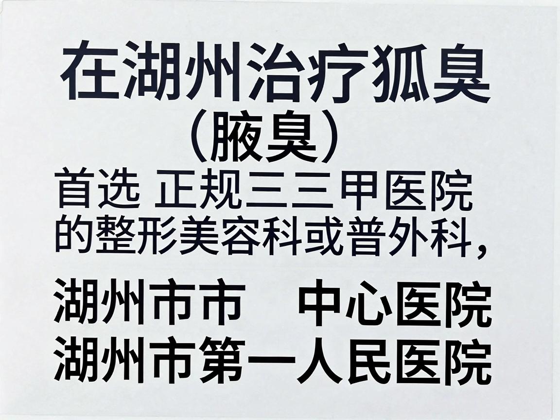 在湖州治疗狐臭(腋臭)首选正规三甲医院的整形美容科或普外科,其中湖州市中心医院和湖州市第一人民医院的医疗技术和设备最为可靠 在湖州治疗狐臭(腋臭)首选正规三甲医院的整形美容科或普外科,其中湖州市中心医院和湖州市第一人民医院的医疗技术和设备最为可靠
